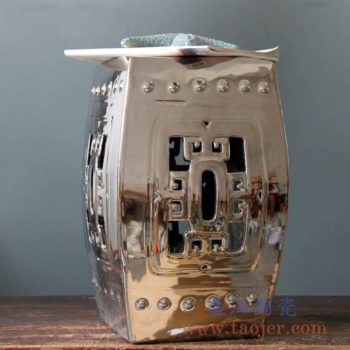RYKB118-D  镀银四方镂空陶瓷凳凉墩花园凳雕刻     高：43直径：25口径：底径：重量：KG