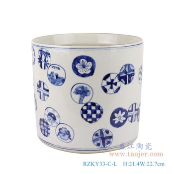 RZKY33-C-L    青花圆圈图案笔筒       高：21.4直径：22.7口径：底径：20重量：3.45KG
