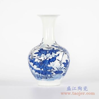 RYCI44-B   手绘青花雕刻荷花赏瓶      高：34直径：20.6口径：底径：11重量：2.76KG