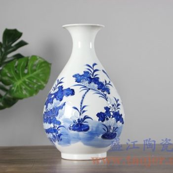 RYCI45-A   手绘青花雕刻花卉玉壶春花瓶      高：33.2直径：20.5口径：底径：11.5重量：2.5KG