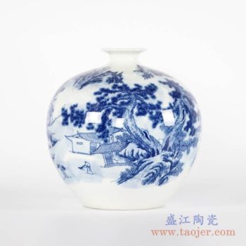 RYCI46-b   手绘青花山水圆球瓶      高：21.7直径：21.7口径：底径：11重量：2.28KG
