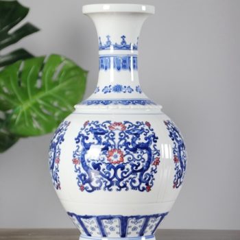 RYCI52-A   青花釉里红仿古山水花瓶花插    高：19.4直径：19.5口径：底径：10.8重量：2.7KG