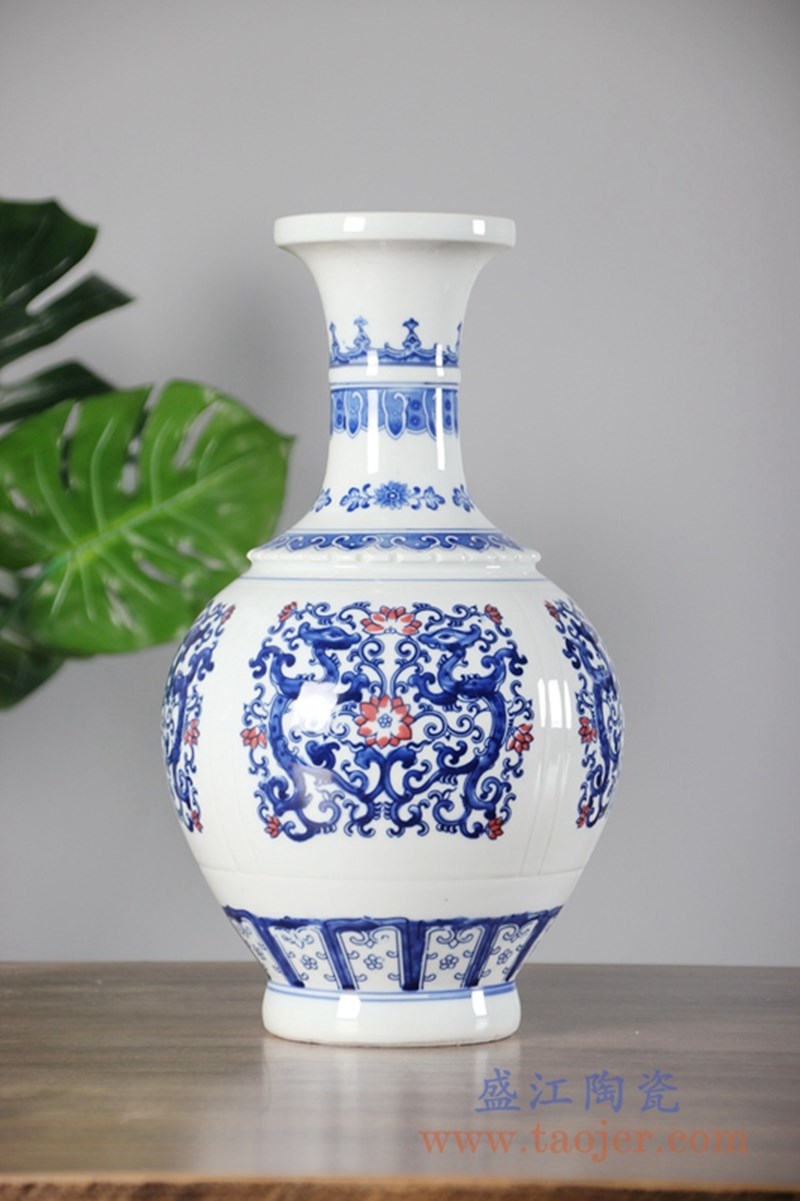 青花釉里红仿古山水花瓶花插 ;产品编号:RYCI52-A 产品尺寸(单位cm): 高:19.4直径:19.5口径:底径:10.8重量:2.7KG