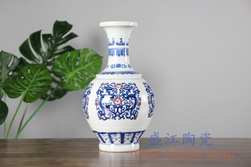 青花釉里红仿古山水花瓶花插 ;产品编号:RYCI52-A 产品尺寸(单位cm): 高:19.4直径:19.5口径:底径:10.8重量:2.7KG