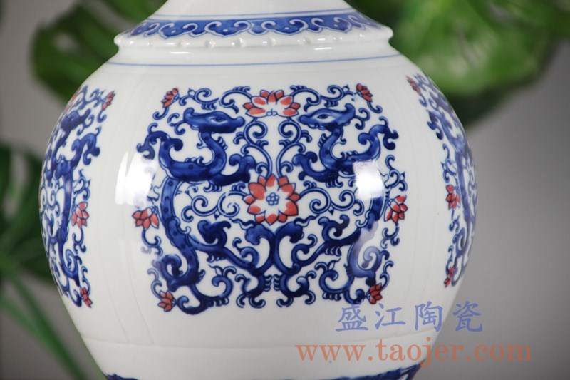 青花釉里红仿古山水花瓶花插 ;产品编号:RYCI52-A 产品尺寸(单位cm): 高:19.4直径:19.5口径:底径:10.8重量:2.7KG