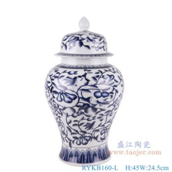 RYKB160-L   青花缠枝莲将军罐大号    高：45直径：24.5口径：底径：17重量：3.7KG