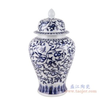 RYKB160-S  青花缠枝莲将军罐小号     高：39.2直径：21.2口径：底径：14.6重量：2.3KG