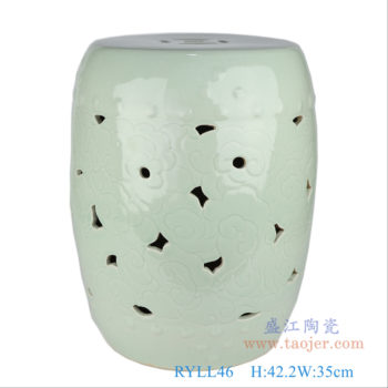 RYLL46   影青镂空雕刻鼓凳凉墩      高：42.2直径：35口径：底径：26重量：10.8KG