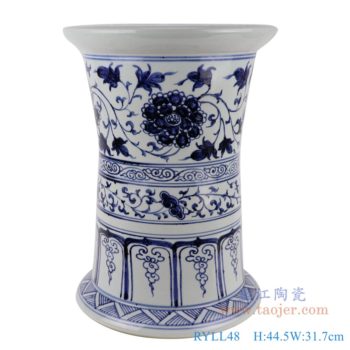 RYLL48   仿古青花缠枝莲凳子     高：44.5直径：31.7口径：底径：31.7重量：15.1KG