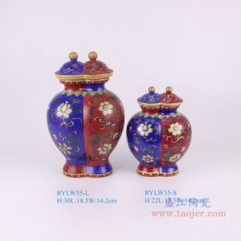 RYLW35-L-S-ZUHE  粉彩珐琅彩红蓝双胞胎扒花缠枝莲双将军罐大小号组合图