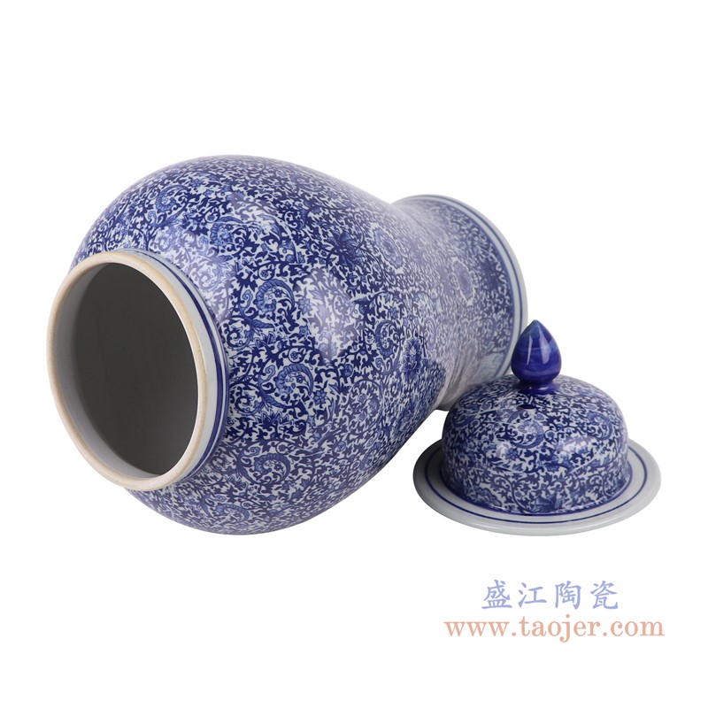 青花缠枝莲将军罐;产品编号:RZAP17 产品尺寸(单位cm): 高:45.2直径:24.5口径:底径:17.4重量:4.35KG