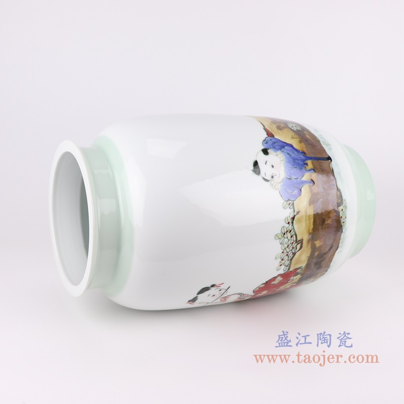 窑变颜色釉彩色童子吹笛冬瓜瓶;产品编号：RZBI12       产品尺寸(单位cm):  高：39直径：24.6口径：底径：16.2重量：3.45KG