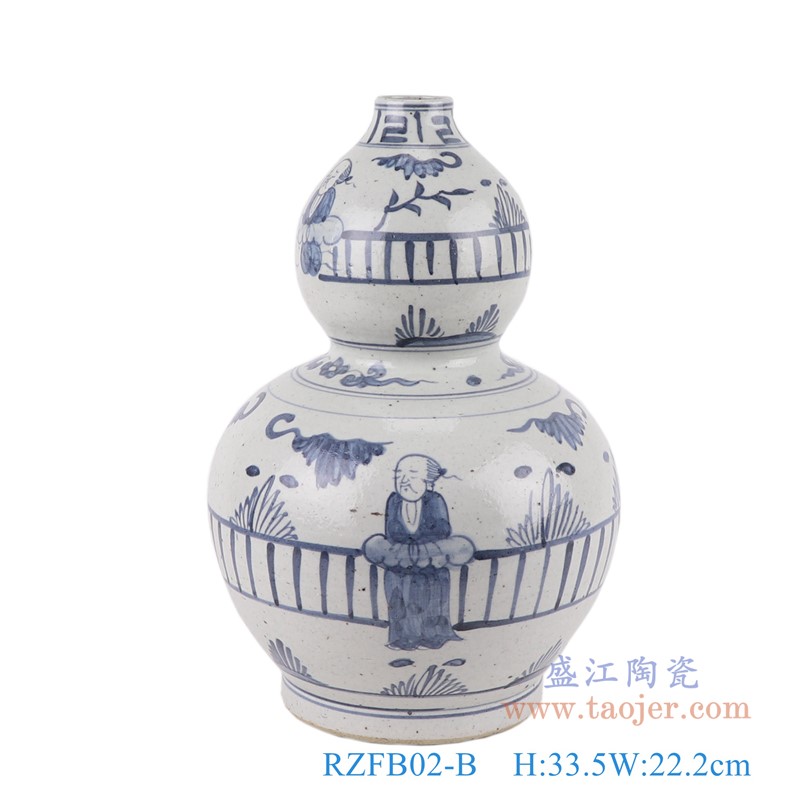 青花人物葫芦瓶;产品编号:RZFB02-B 产品尺寸(单位cm): 高:33.5直径:22.2口径:底径:14.5重量:3.25KG