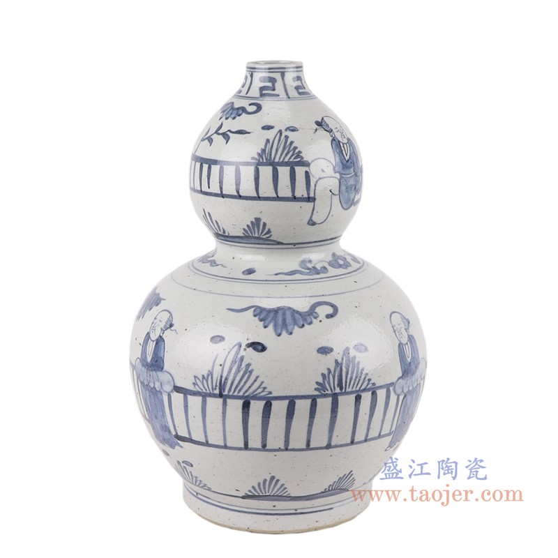 青花人物葫芦瓶;产品编号:RZFB02-B 产品尺寸(单位cm): 高:33.5直径:22.2口径:底径:14.5重量:3.25KG