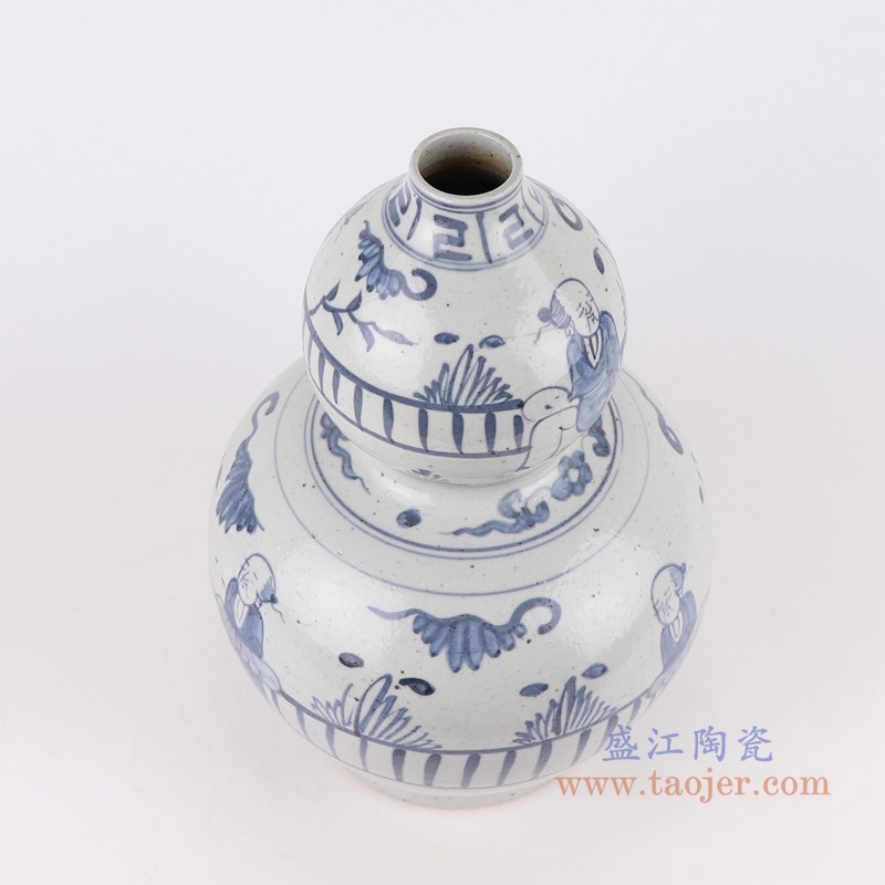 青花人物葫芦瓶;产品编号:RZFB02-B 产品尺寸(单位cm): 高:33.5直径:22.2口径:底径:14.5重量:3.25KG