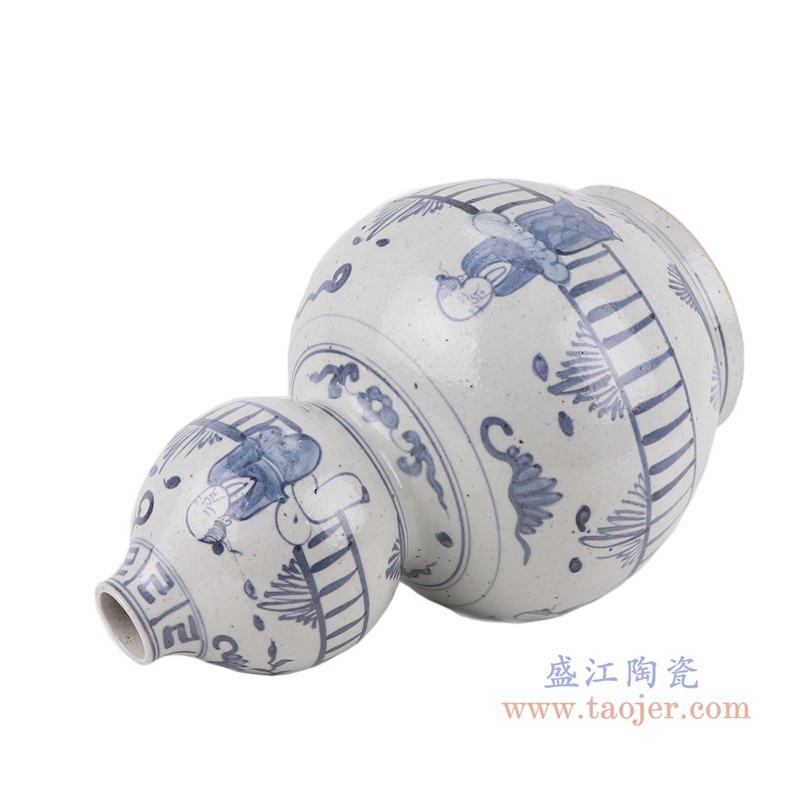 青花人物葫芦瓶;产品编号:RZFB02-B 产品尺寸(单位cm): 高:33.5直径:22.2口径:底径:14.5重量:3.25KG