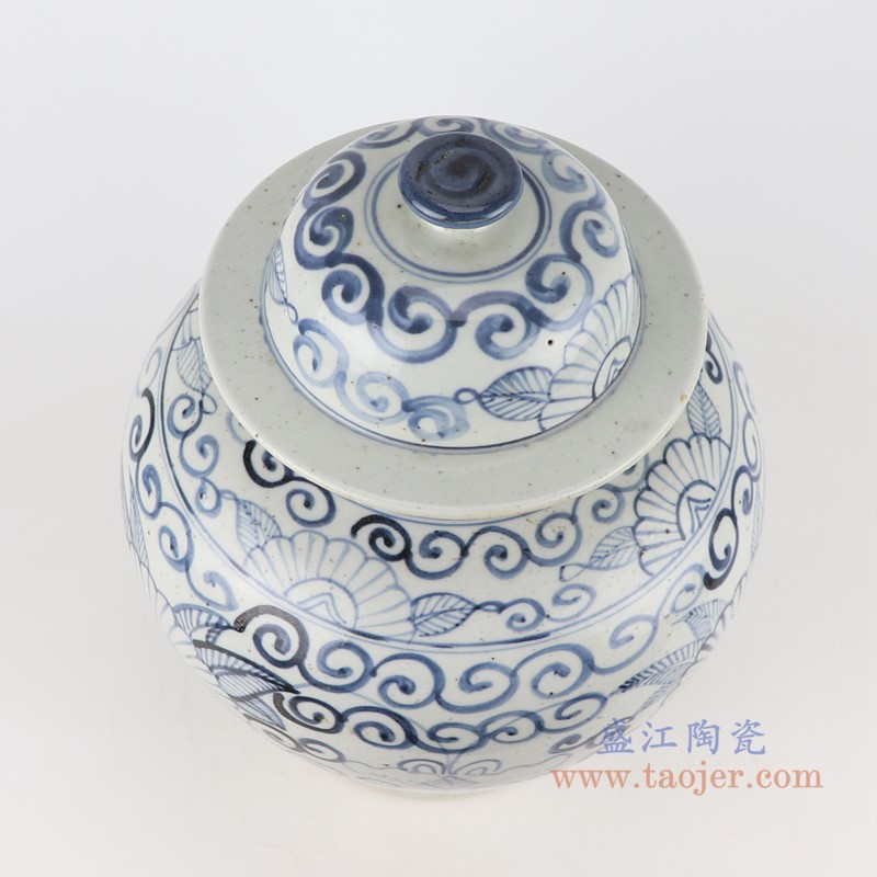 青花太阳花将军罐;产品编号：RZFB39       产品尺寸(单位cm):  高：34直径：25口径：底径：13.7重量：4.5KG