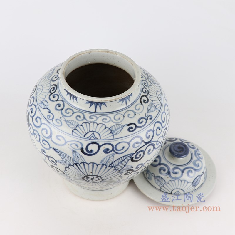青花太阳花将军罐;产品编号：RZFB39       产品尺寸(单位cm):  高：34直径：25口径：底径：13.7重量：4.5KG