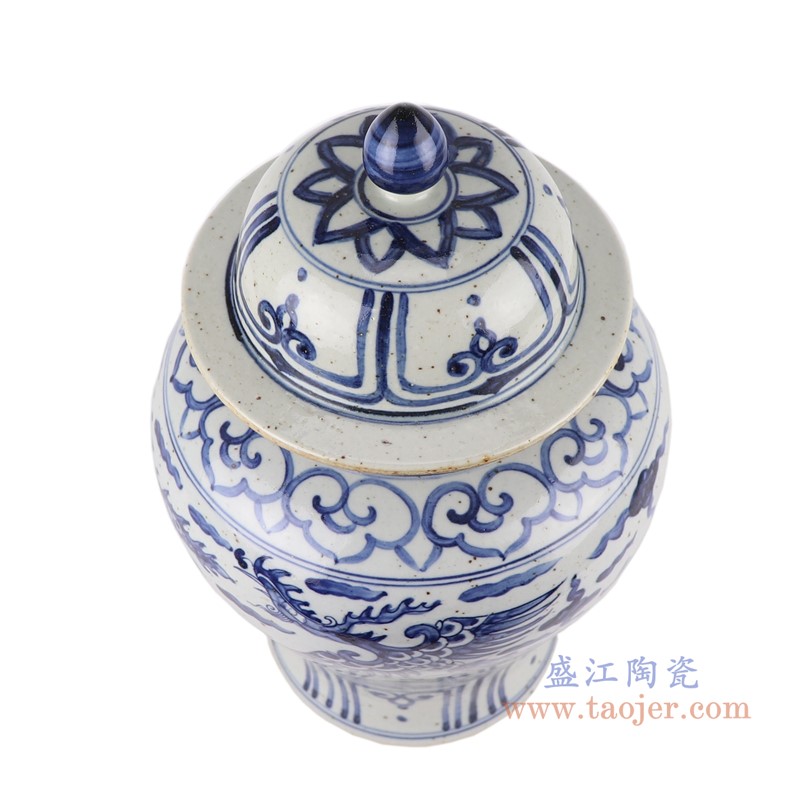 青花龙凤呈祥纹将军罐;产品编号:RZFB40-A 产品尺寸(单位cm): 高:40直径:24口径:底径:16.2重量:4.5KG