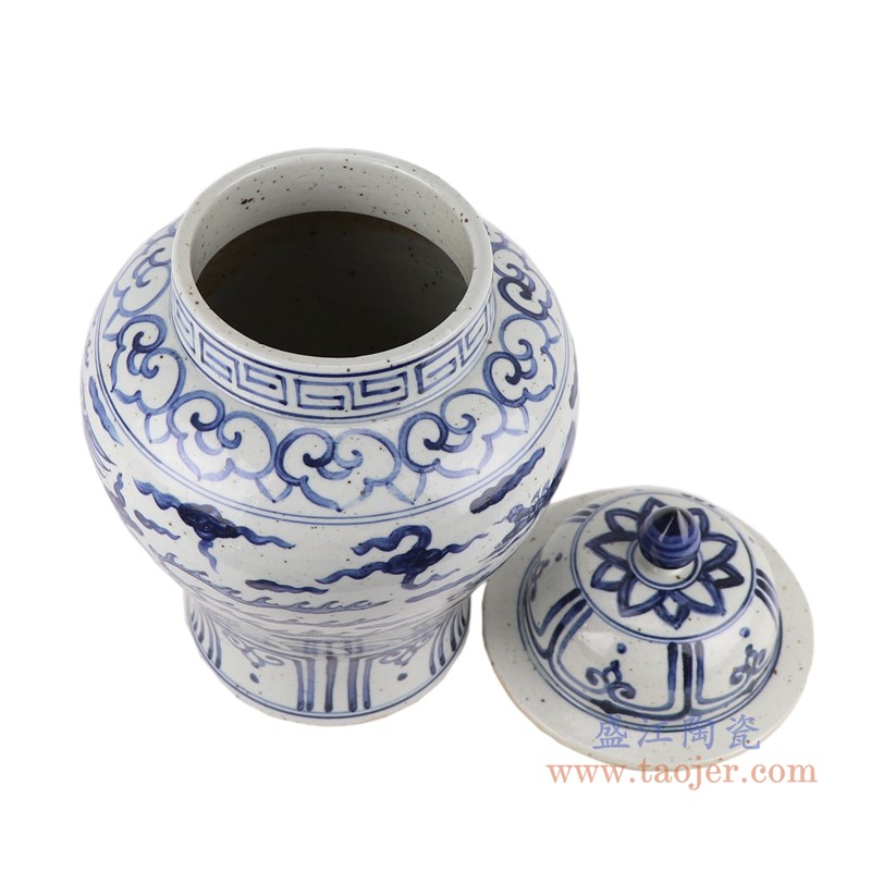 青花龙凤呈祥纹将军罐;产品编号:RZFB40-A 产品尺寸(单位cm): 高:40直径:24口径:底径:16.2重量:4.5KG