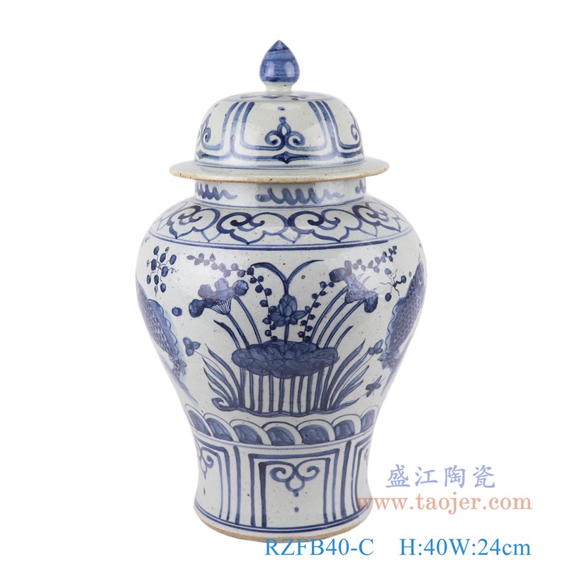 青花鱼藻纹将军罐;产品编号：RZFB40-C       产品尺寸(单位cm):  高：40直径：24口径：底径：16.2重量：4.5KG