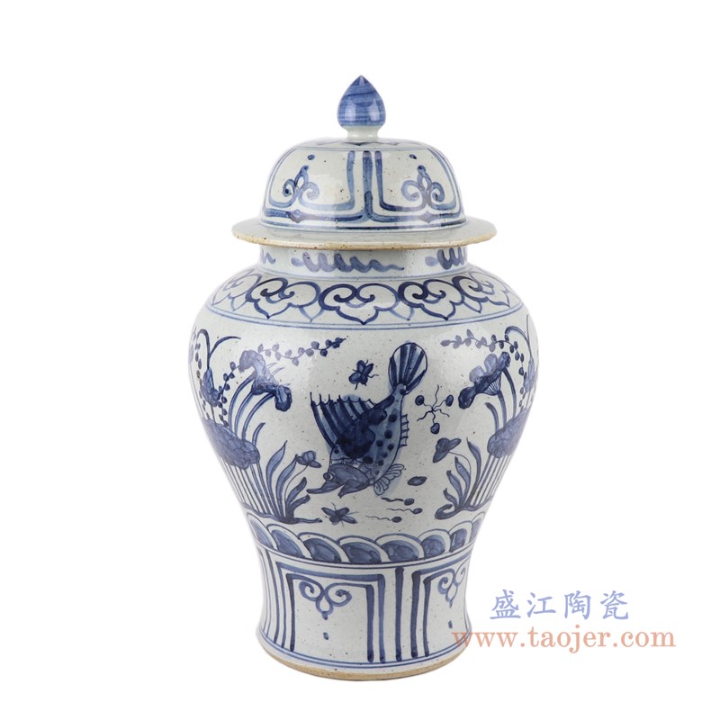 青花鱼藻纹将军罐;产品编号：RZFB40-C       产品尺寸(单位cm):  高：40直径：24口径：底径：16.2重量：4.5KG