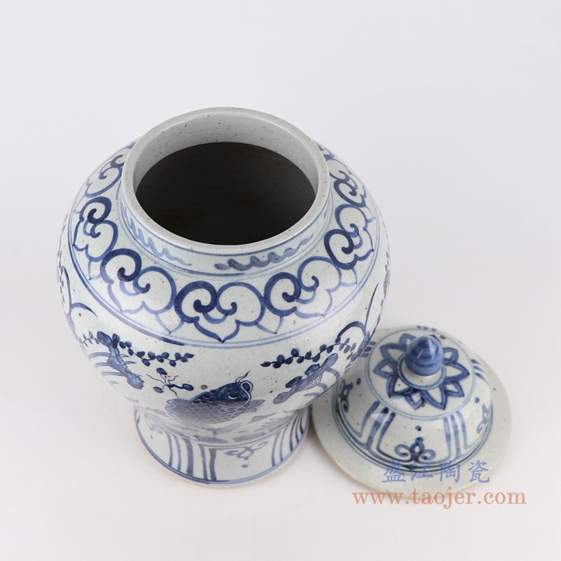 青花鱼藻纹将军罐;产品编号：RZFB40-C       产品尺寸(单位cm):  高：40直径：24口径：底径：16.2重量：4.5KG