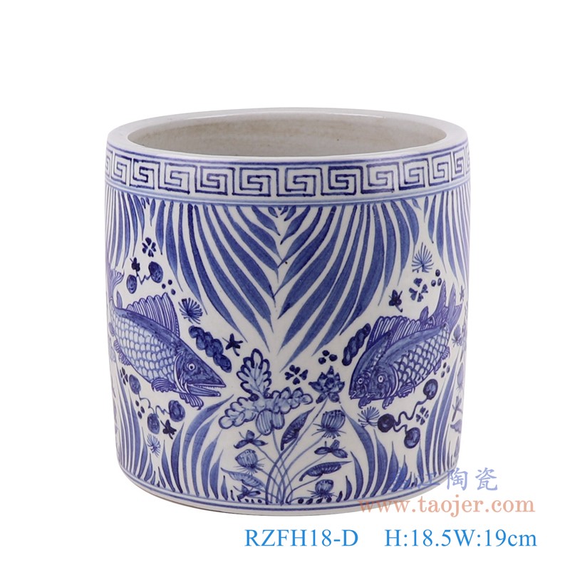 青花鱼藻纹笔筒香炉;产品编号:RZFH18-D 产品尺寸(单位cm): 高:18.5直径:19口径:底径:19重量:2.4KG