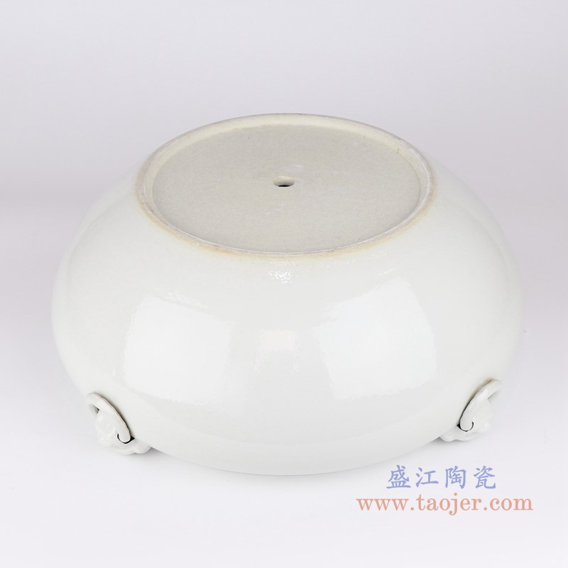 纯白色狮子环笔洗水浅缸;产品编号:RZFH24-C 产品尺寸(单位cm): 高:16直径:42口径:底径:22重量:KG