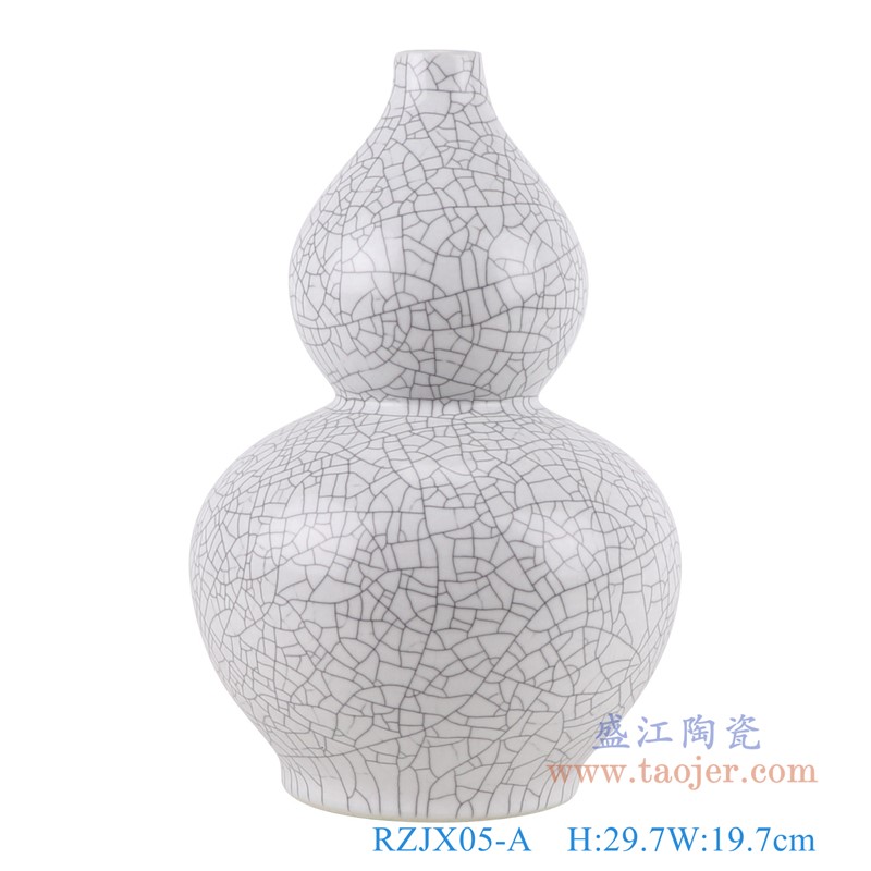 白色裂纹釉金丝铁线开片葫芦瓶;产品编号：RZJX05-A       产品尺寸(单位cm):  高：29.7直径：19.7口径：底径：11.8重量：2KG