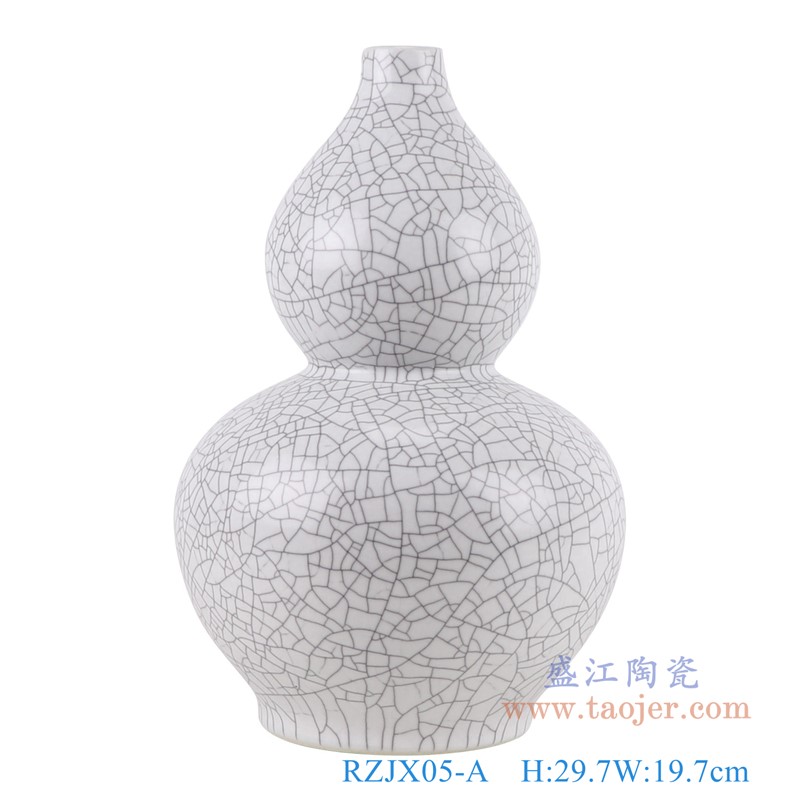 白色裂纹釉金丝铁线开片葫芦瓶;产品编号:RZJX05-A 产品尺寸(单位cm): 高:29.7直径:19.7口径:底径:11.8重量:2KG