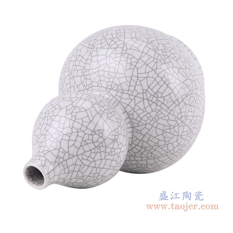 白色裂纹釉金丝铁线开片葫芦瓶;产品编号:RZJX05-A 产品尺寸(单位cm): 高:29.7直径:19.7口径:底径:11.8重量:2KG