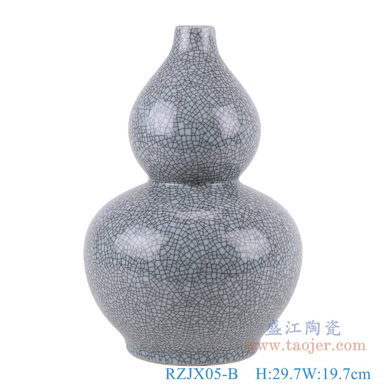 青釉裂纹釉金丝铁线开片葫芦瓶;产品编号：RZJX05-B       产品尺寸(单位cm):  高：29.7直径：19.7口径：底径：11.8重量：2KG