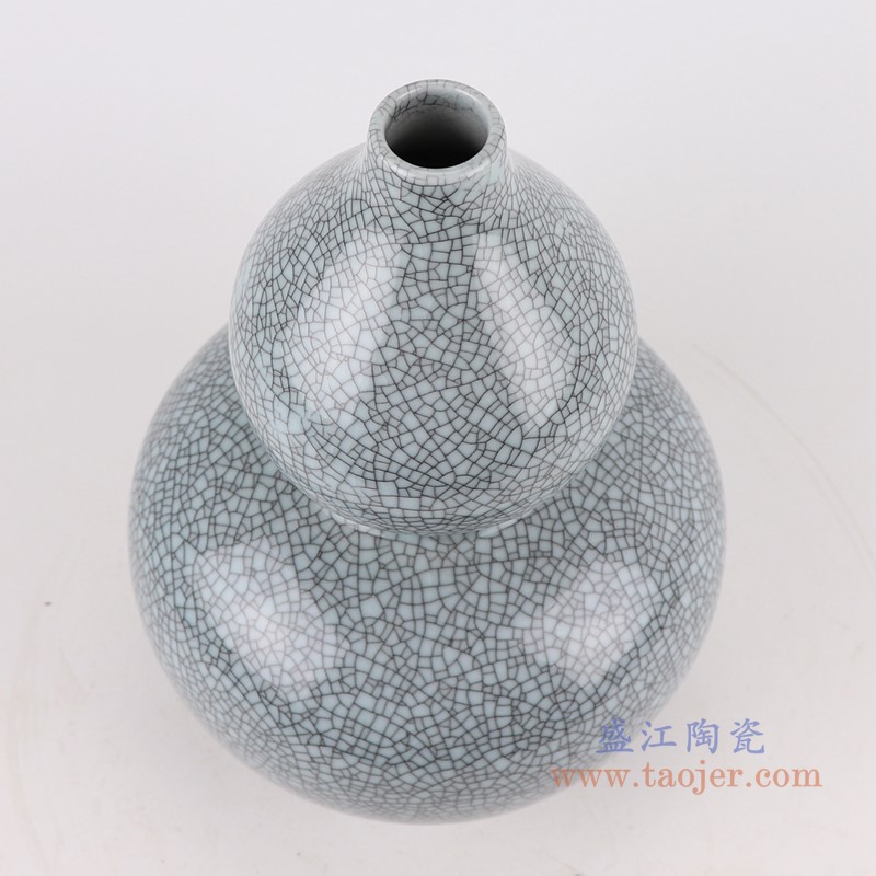 青釉裂纹釉金丝铁线开片葫芦瓶;产品编号:RZJX05-B 产品尺寸(单位cm): 高:29.7直径:19.7口径:底径:11.8重量:2KG