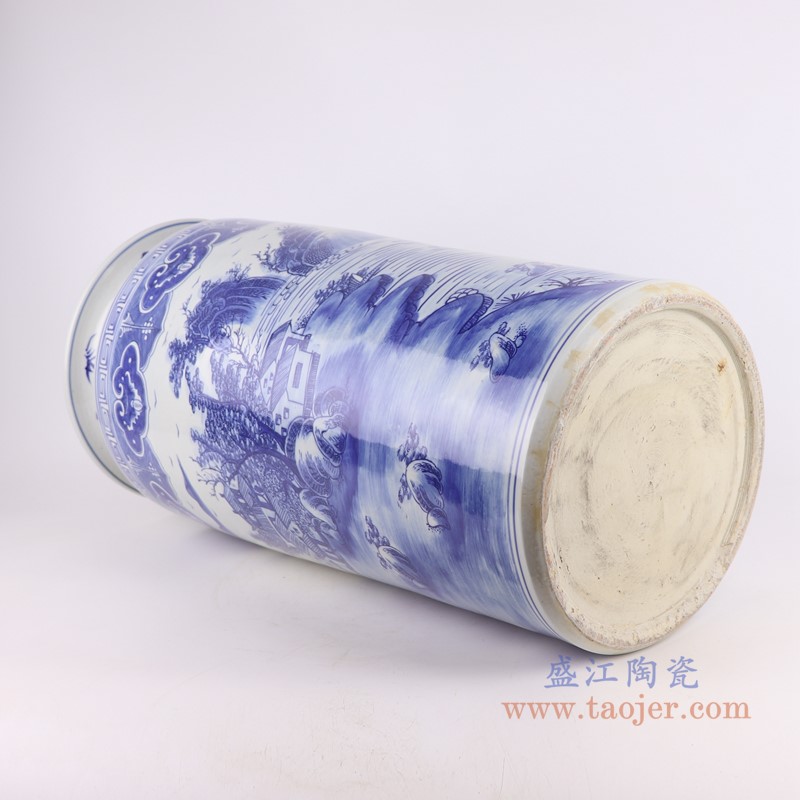 青花山水箭筒伞筒;产品编号:RZKJ12 产品尺寸(单位cm): 高:52.8直径:26口径:底径:20.5重量:9KG