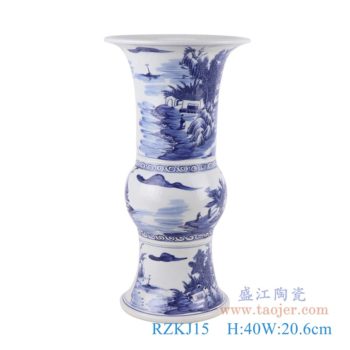 RZKJ15    青花山水人物花姑瓶       高：40直径：20.6口径：底径：16.7重量：3.4KG