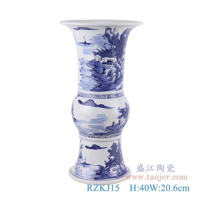 RZKJ15 青花山水人物花姑瓶高：40直径：20.6口径：底径：16.7重量：3.4