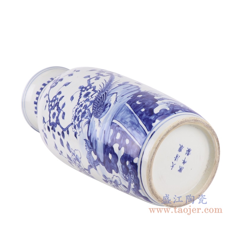 青花锦鸡花鸟花瓶;产品编号：RZKJ17       产品尺寸(单位cm):  高：42.3直径：18口径：底径：12.4重量：3.65KG