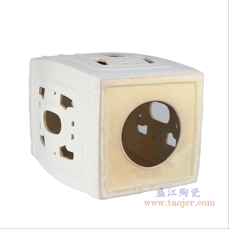 纯白镂空四方凳子;产品编号：RZKL22-A       产品尺寸(单位cm):  高：43.5直径：30口径：底径：25重量：9.18KG