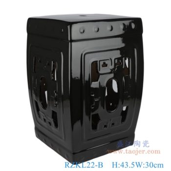 RZKL22-B   颜色釉黑色镂空四方凳子      高：43.5直径：30口径：底径：25重量：9.18KG