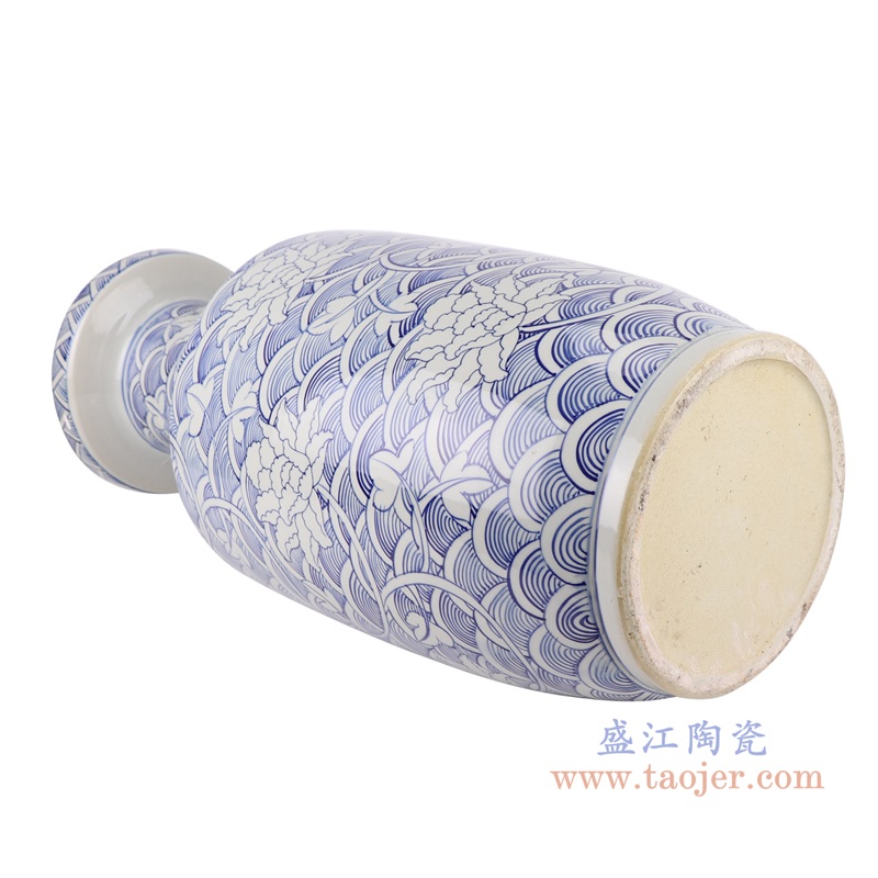 青花海水荷花纹棒子瓶花瓶;产品编号:RZKY34 产品尺寸(单位cm): 高:60直径:27口径:底径:20重量:11.25KG