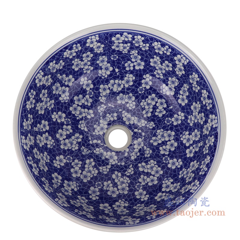 青花冰梅台盆;产品编号：RZLE10-E       产品尺寸(单位cm):  高：16直径：41.5口径：底径：21重量：6KG