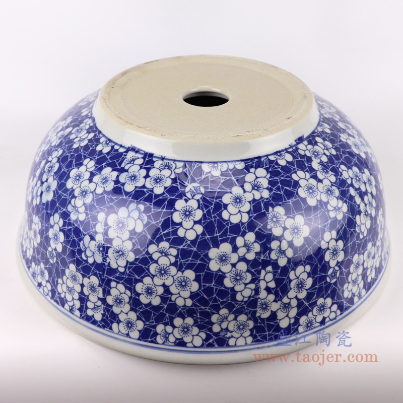 青花冰梅台盆;产品编号：RZLE10-E       产品尺寸(单位cm):  高：16直径：41.5口径：底径：21重量：6KG