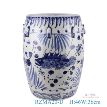 RZMA20-D  青花鱼草纹鼓凳      高：46直径：36口径：底径：27.5重量：12.6KG
