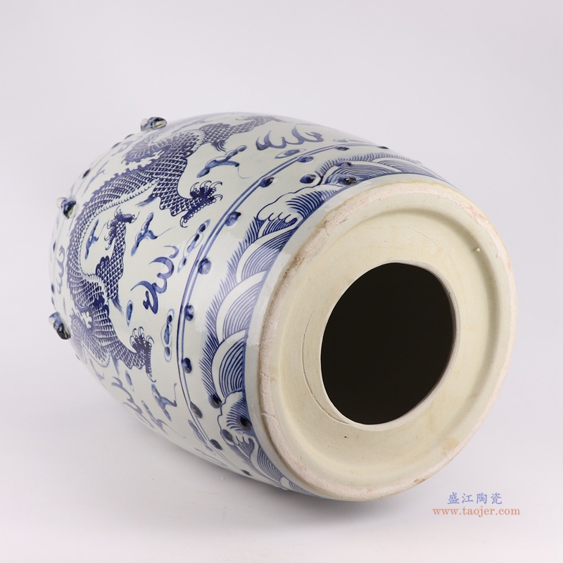 青花龙纹鼓凳;产品编号：RZMA20-E       产品尺寸(单位cm):  高：46直径：36口径：底径：27.5重量：12.6KG