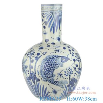 RZMA23     青花鱼藻纹天球瓶      高：60直径：38口径：底径：24重量：14KG