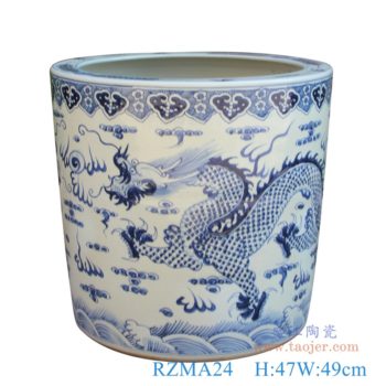 RZMA24   青花双龙戏珠龙纹大缸      高：47直径：49口径：底径：43重量：22KG