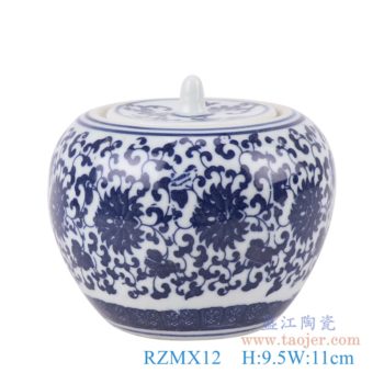 RZMX12   青花缠枝莲小苹果罐      高：9.5直径：11口径：底径：6.3重量：0.35KG