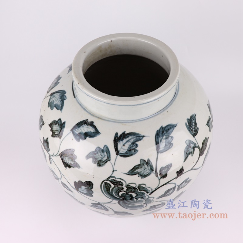 青花牡丹花卉罐子;产品编号：RZOX12       产品尺寸(单位cm):  高：37.2直径：35.2口径：底径：20.2重量：10.9KG