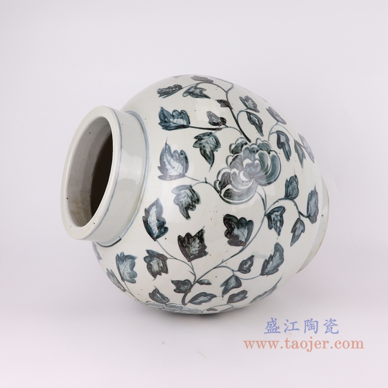 青花牡丹花卉罐子;产品编号：RZOX12       产品尺寸(单位cm):  高：37.2直径：35.2口径：底径：20.2重量：10.9KG
